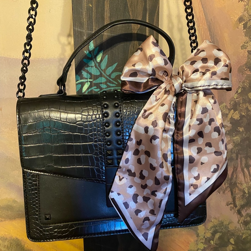 ALDO Black Croc Embossed Vegan Leather Studded Bag - Picture 3 of 13